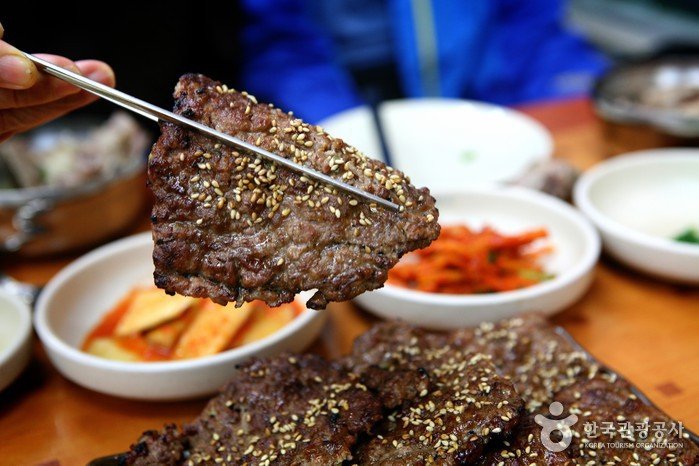 Rue des plats tteokgalbi à Gwangju (광주 송정동 떡갈비 골목)